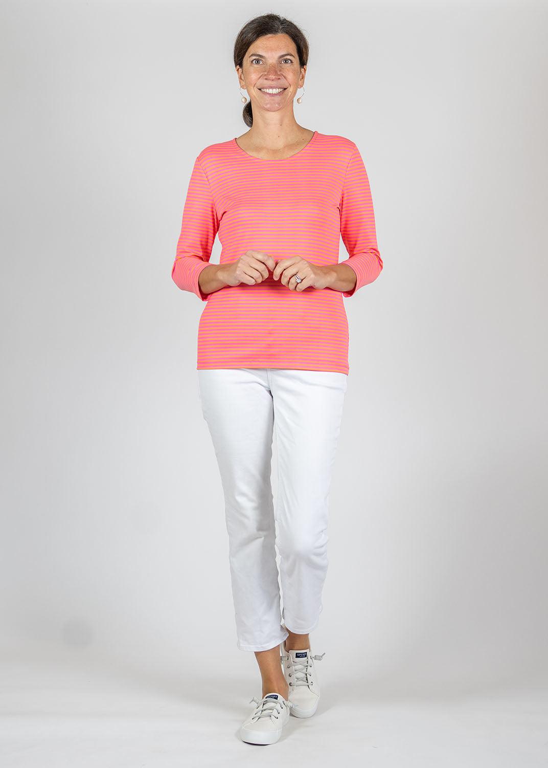 Crew Tee Top - Juicy Stripe Pink/Orange