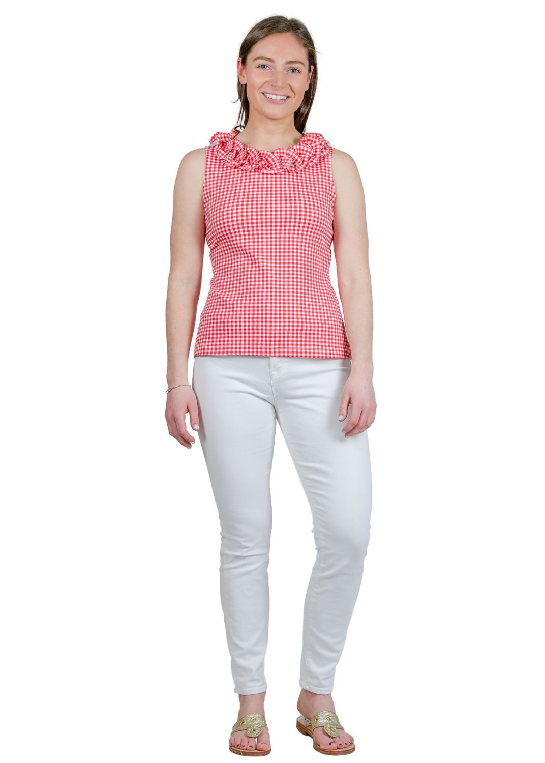 Cricket Sleeveless Top - Gingham Check Red/White