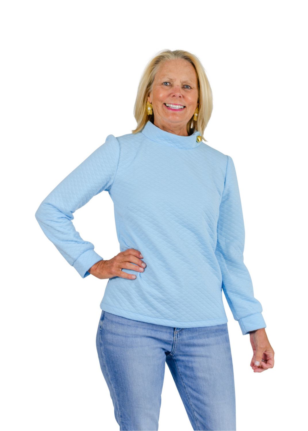 Camilla Top - Light Blue Quilted Knit - FINAL SALE