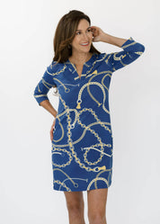 Lucille 3/4 Sleeve Dress - An Evening Out Navy/Gold