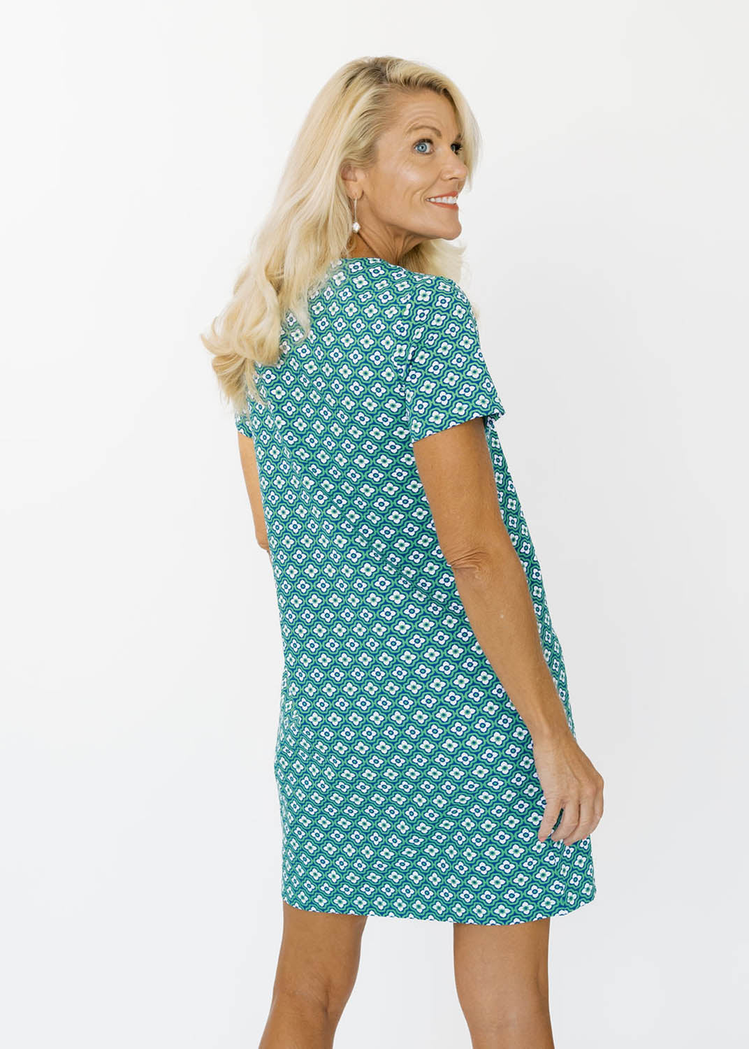 Lucille Short Sleeve Dress - Flower Links Navy/Green