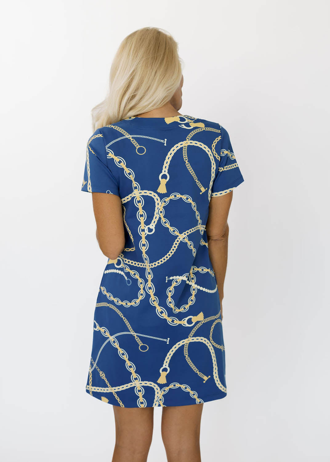 Lucille Short Sleeve Dress - An Evening Out Navy/Gold