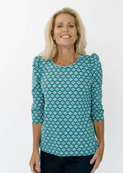 Clare Top - Flower Links Navy/Green