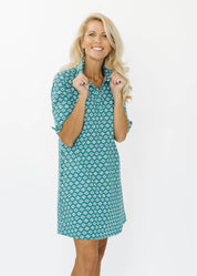 Lizzie Dress - Flower Links Navy/Green