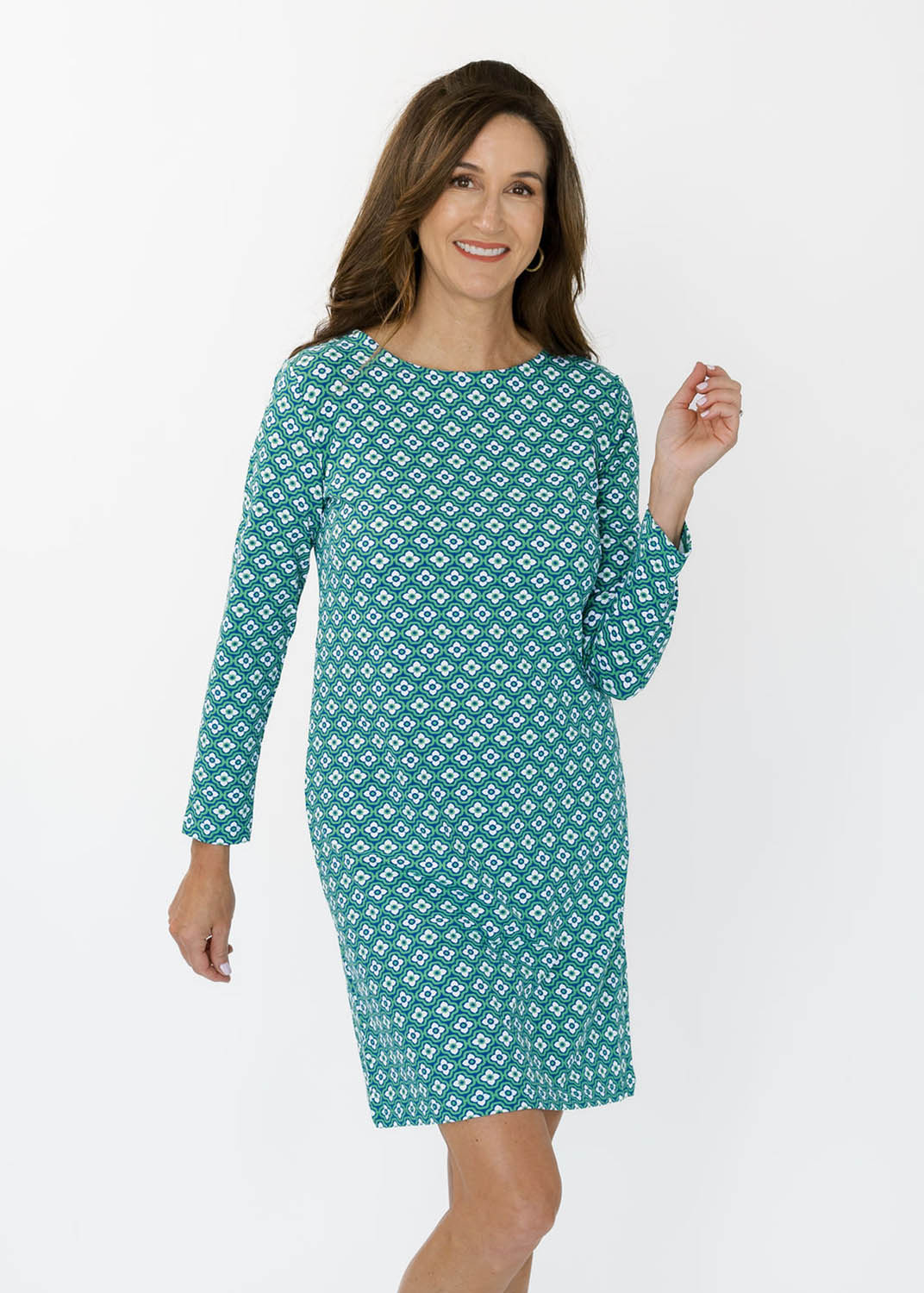 Marina Full Sleeve Dress - Flower Links Navy/Green