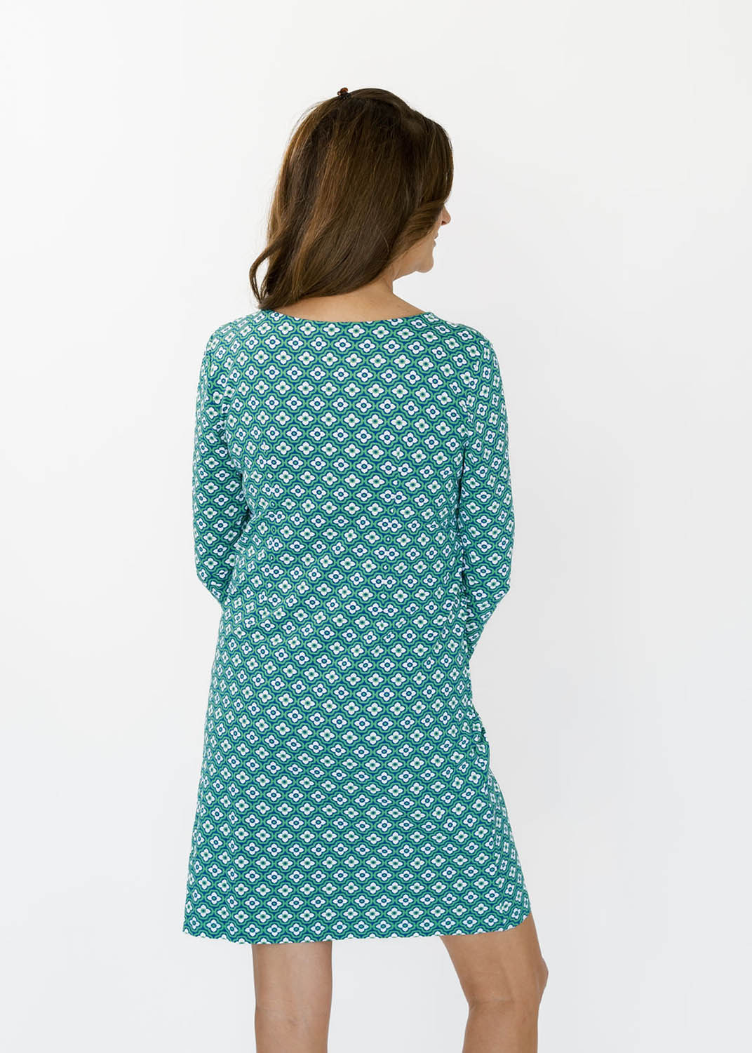 Marina Full Sleeve Dress - Flower Links Navy/Green