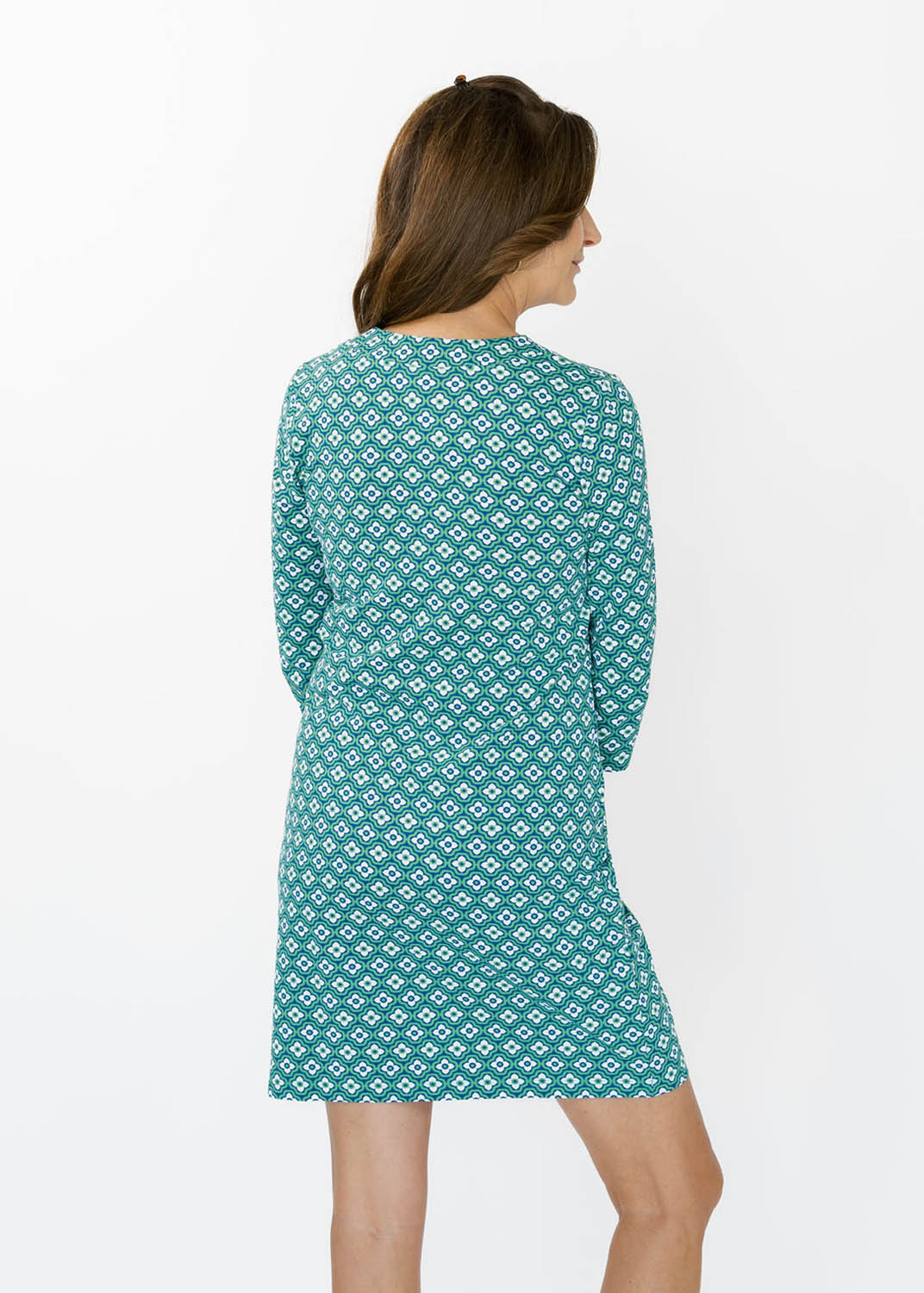 Lucille 3/4 Sleeve Dress - Flower Links Navy/Green