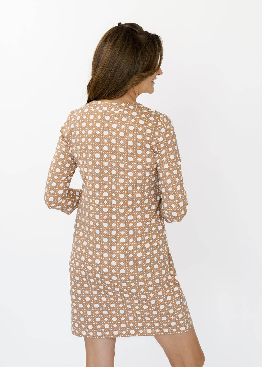 Lucille 3/4 Sleeve Dress - Boca Grande Cane Marshmallow/Camel