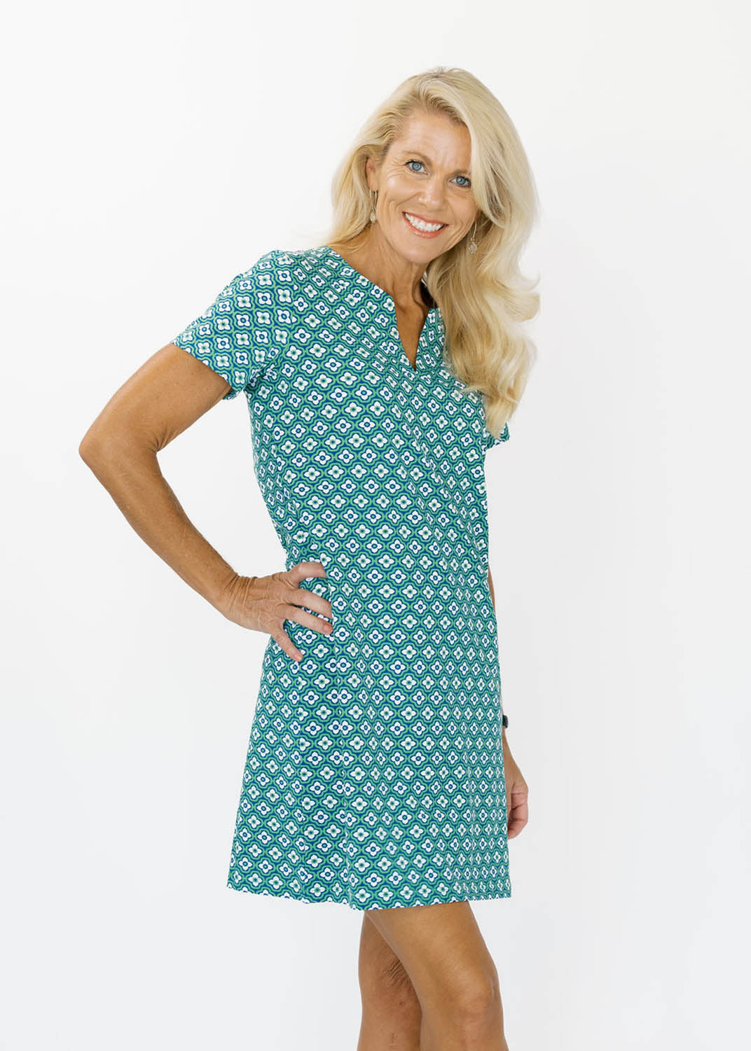 Lucille Short Sleeve Dress - Flower Links Navy/Green