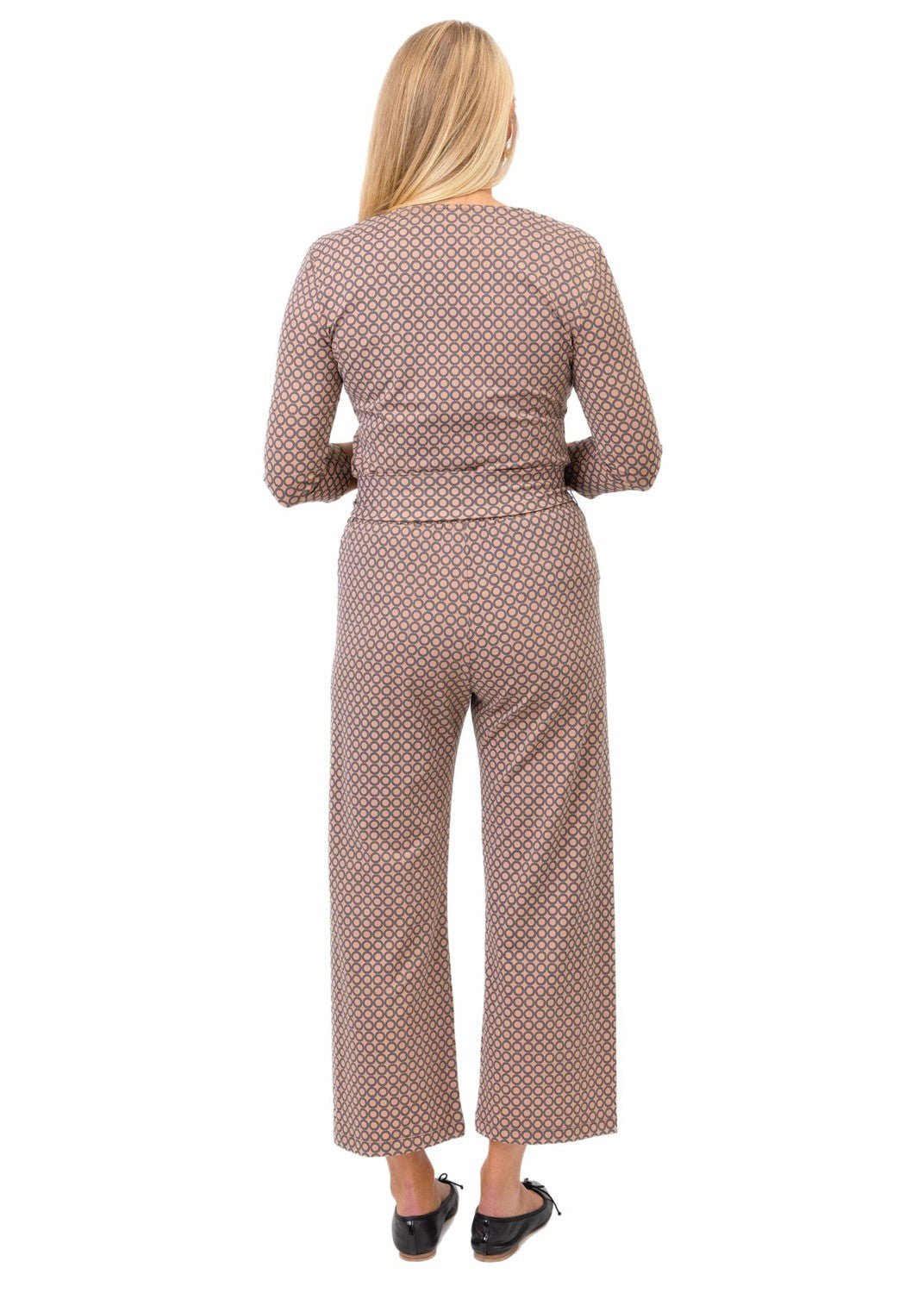 Dorothy Pants and V-Crew Tee Top Set- Circles Camel/Charcoal- FINAL SALE-2