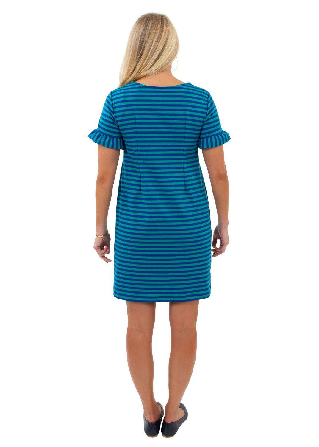 Coco Dress - Double Knit Ponte Stripes Green/Navy-FINAL SALE-2