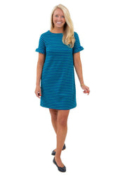 Coco Dress - Double Knit Ponte Stripes Green/Navy-FINAL SALE