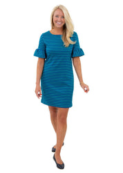 Dockside Dress - Double Knit Ponte Stripes Green/Navy-FINAL SALE