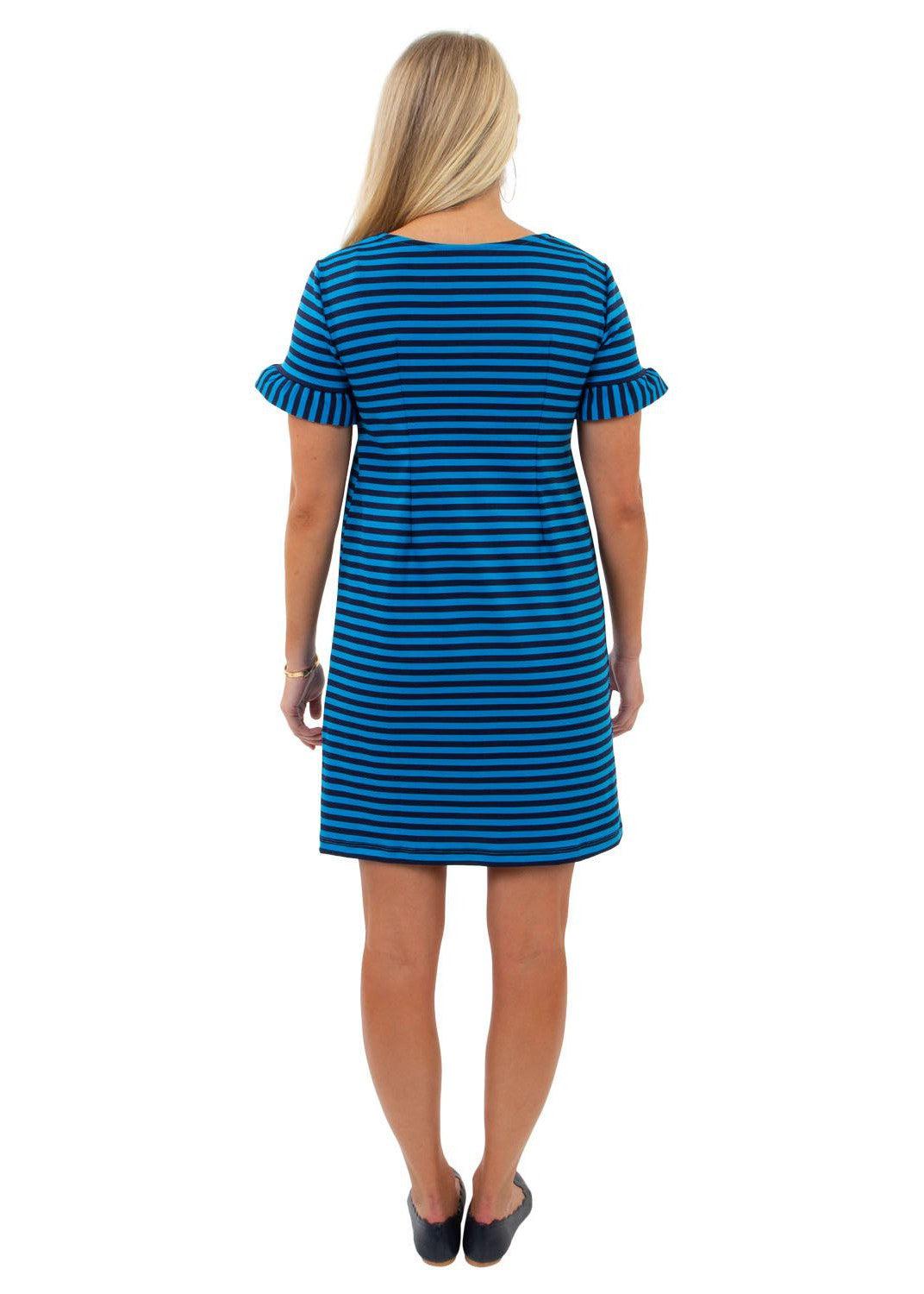 Coco Dress - Double Knit Ponte Stripes - Navy/Azure Blue FINAL SALE-2