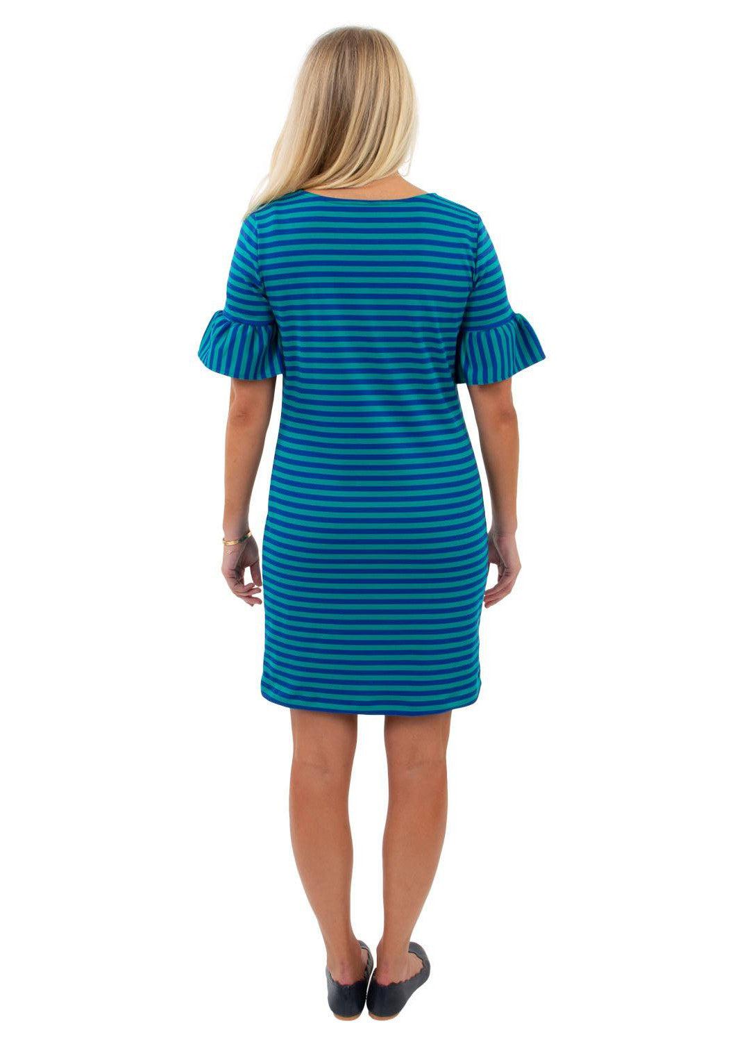 Dockside Dress - Double Knit Ponte Stripes Green/Navy-FINAL SALE-2