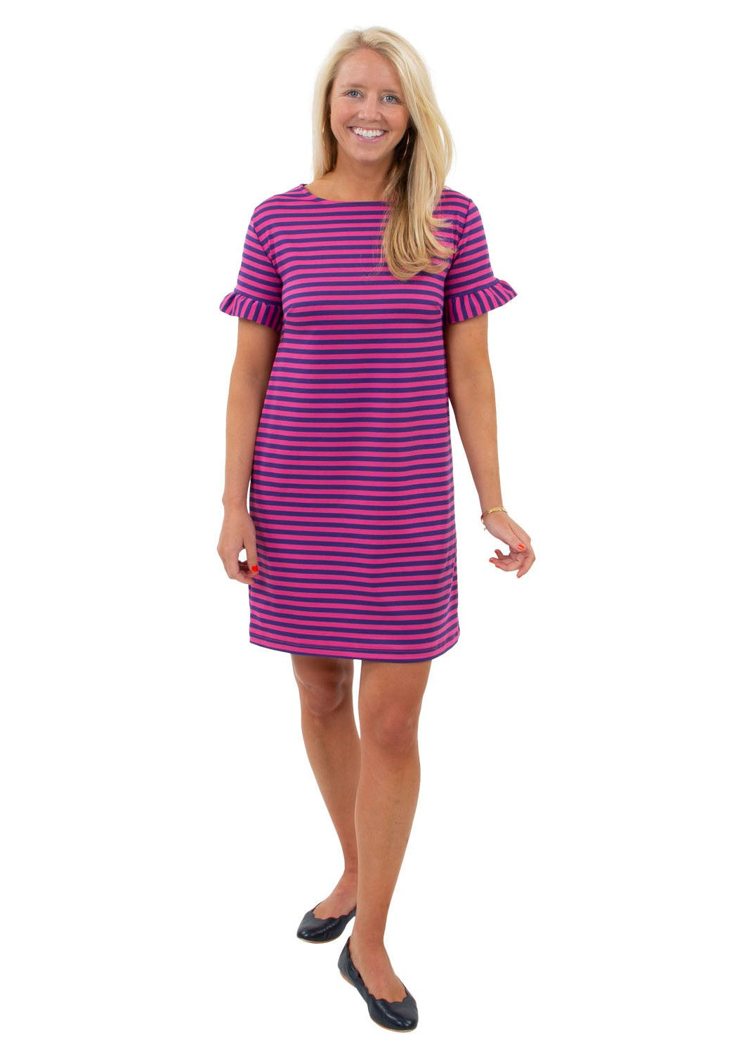 Coco Dress - Double Knit Ponte Stripes Pink/Purple-FINAL SALE