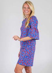 Blue & Red Berkley 3/4 Sleeve Dress in a Floral Print