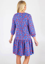 Blue & Red Bridget 3/4 Sleeve Dress in a Floral Print