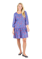 Blue & Red Bridget 3/4 Sleeve Dress in a Floral Print