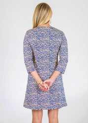 Blue & almond Grace Dress in a Zebra Print