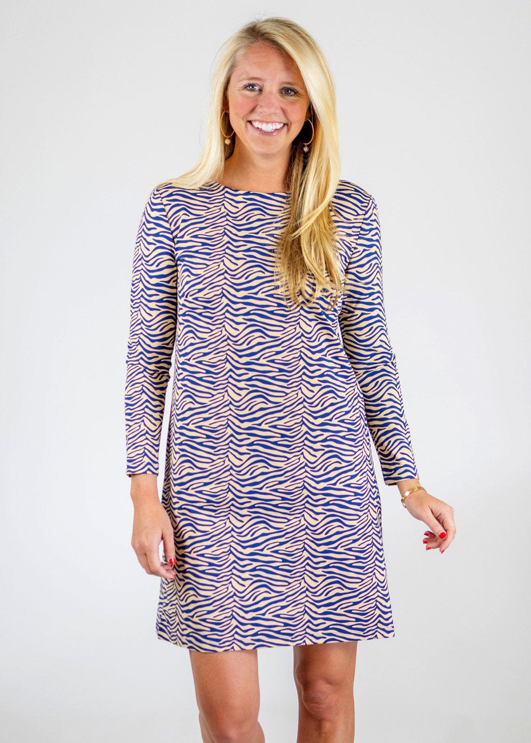 Blue & almond Marina Full Sleeve Dress in a Zebra Print