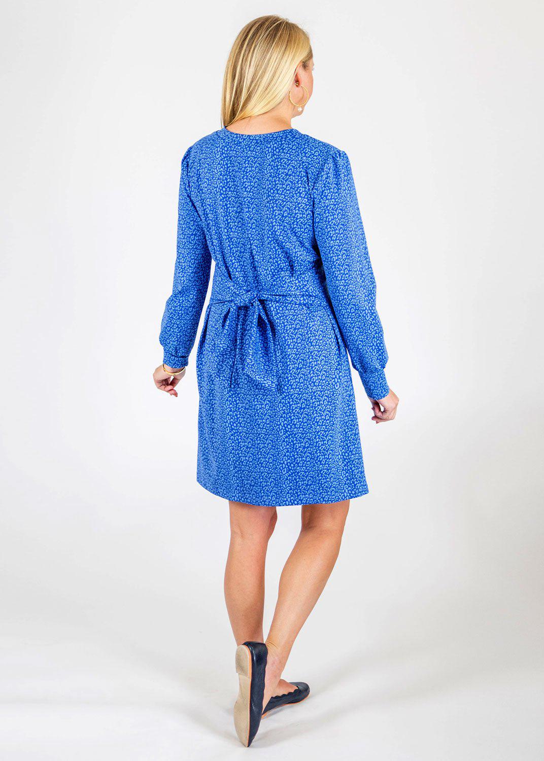 Blue Sydney Full Sleeve Dress in a Cheetah Print