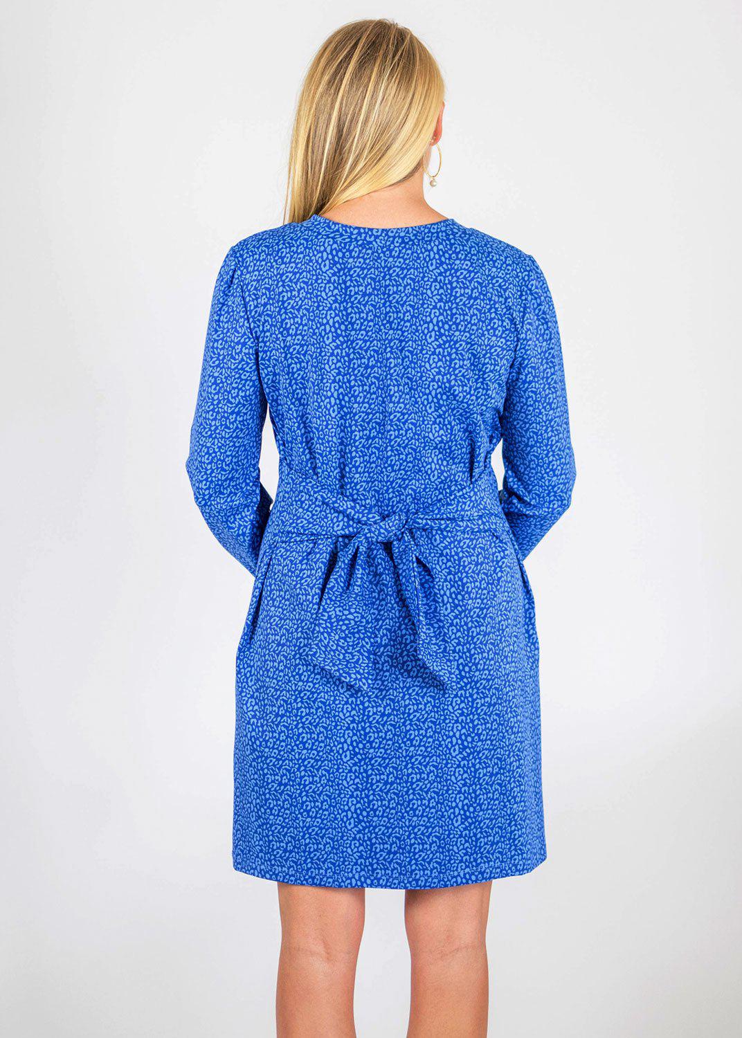 Blue Sydney Full Sleeve Dress in a Cheetah Print